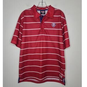 Philadelphia Phillies baseball red white striped short sleeve polo shirt- medium